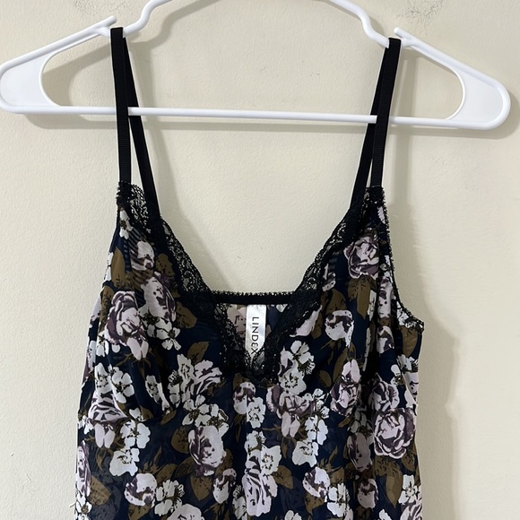 Lindex Floral Lace Detail V-Neck Adjustable Straps Slip Dress Size Large - Picture 2 of 8